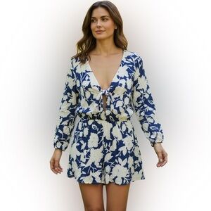 Xhilaration Navy and Cream Floral Romper